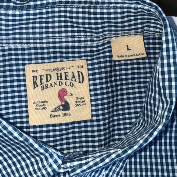 Red Head Mens Button-Down Shirt Blue Check Plaid Short Sleeve Cotton Size Large - Picture 3 of 6
